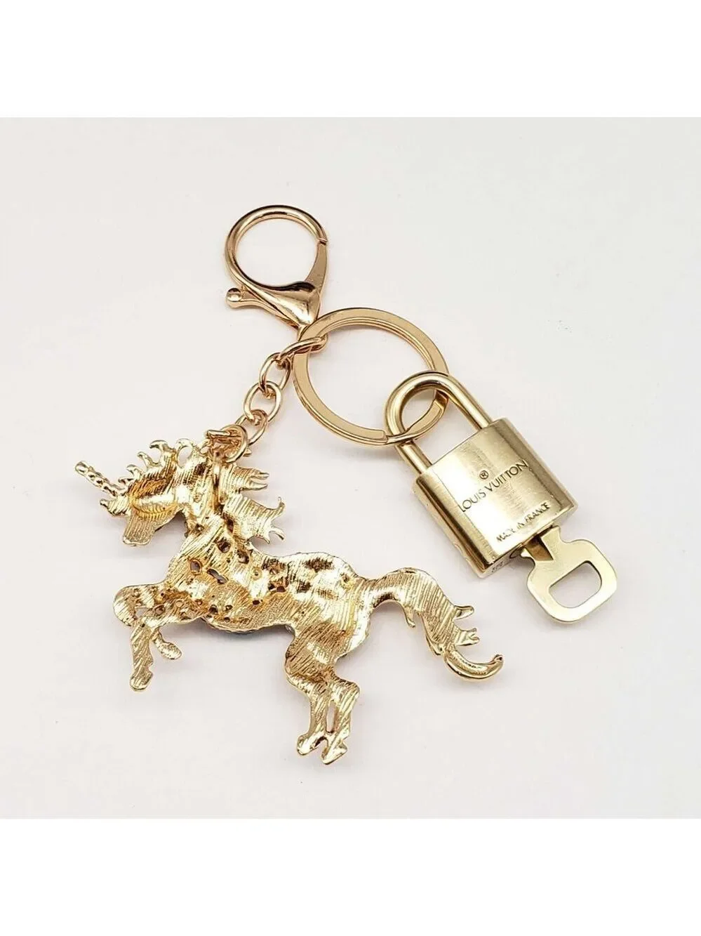 LV Authentic Gold Lock & Key 🔑 Luxury Bag Charm w/ Unbranded Horse Keychain